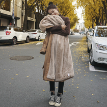 Korean version of loose plus velvet over the knee in the long overalls Pike cotton coat women 2021 Winter new waist cotton suit