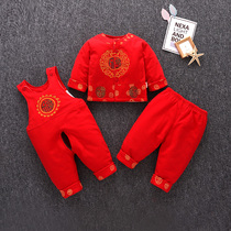 Baby one year old dress male and female child Tang suit spring and autumn full moon 100 days festive red catch week cotton Chinese style suit