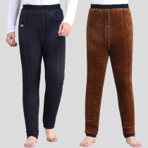 Cotton pants mens winter thickening in aged dad gattening increased camel cotton pants warm and high waist wearing gush pants