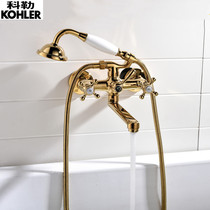 Colengthened full copper hot and cold bathtub tap wall-mounted shower shower head suit gold eurostyle cylinder side tap