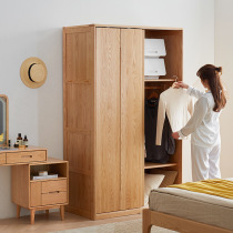 Solid wooden wardrobe Northern Europe bedroom oak mobile door sliding door multi-function locker modern Japanese-style reception of double door