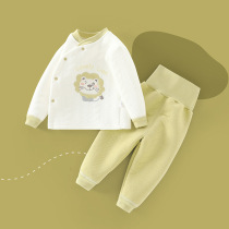 Baby thermal underwear set baby autumn clothes long pants split quilted clothes autumn high waist belly protection cotton autumn and winter