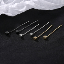 s925 silver small square block earline minimalist temperament personality Short earbuds lukewarm wind net red and delicate mini earrings