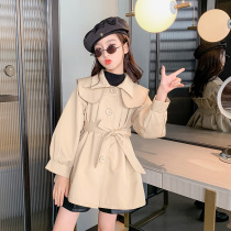 Girls windbreaker 2021 autumn new big childrens fashionable coat little girl Korean version of long style foreign childrens clothing