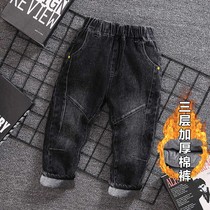 Boys plus velvet pants winter new childrens cotton pants thickened baby autumn and winter clothes children jeans one velvet tide