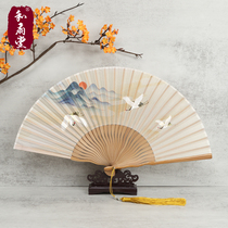 He Fan Tang Ruihe series 7 inch summer folding fan womens ancient fan Hanfu folding fan Portable ancient female folding fan