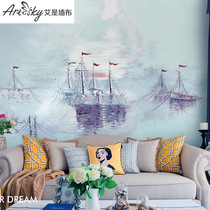 D90214-01 Ai is seamless wall cloth sailing fleet goes to sea with a unique jacquard background mural
