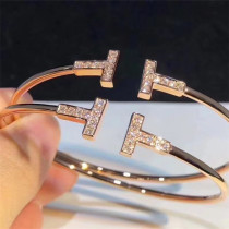 18K rose gold double T starry sky bracelet open white mother shell bracelet full diamond diamond bracelet high-end jewelry customization