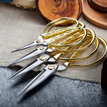Opening ribbon-cutting scissors Household paper-cutting scissors special handmade small pointed mouth stainless steel golden dragon and phoenix scissors wedding