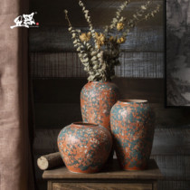 Tough pottery ceramic dried flower vase flower pottery pot retro decorative ornaments large three-piece set Jingdezhen Zen simple and simple