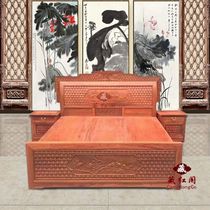 New Chinese Vintage Red Wood Furniture Burmese Pears Wood Bed Red Wood Bed Solid Wood Double Bed 1 8 m Bedroom Large bed