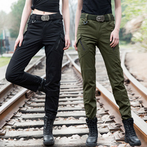 High-waisted overalls womens spring elastic straight tube thin military fans tactical special forces military pants army green long pants