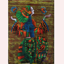 Guizhou Miao Batik painting heavy color Batik oil painting Restaurant bar fabric decoration Butterfly love 88*113cm