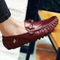 Summer New Bean shoes mens leather trend soft bottom breathable fashion British driving flat lazy casual shoes men