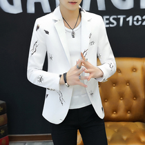  2021 spring mens small suit printing personality Korean version of the trend young men handsome small suit slim single top