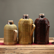 Handmade bamboo hot water bottle warm pot retro warm bottle boiling water bottle old warm water bottle Shell Shell cover teapot home bamboo