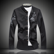 Autumn Men China style long sleeve shirt mens clothes flower plus fat plus size 2021 New shirt Fat Mens