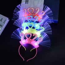 New 2022 New Year Happy Optical Fiber Hair Stirrup Shine Head Hoop Childrens New Year Headwear Props New Years New Years Eve Gala