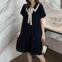 2021 summer new fashion high-end French large size womens clothing cover belly thin cover meat Chiffon shirt heart machine dress