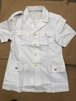Old-fashioned white short-sleeved shirt 87-style 4-pocket shirt yarn card summer short-sleeved 2-pocket shirt