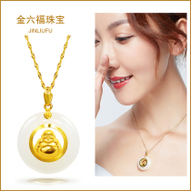 Gold inlaid jade pendant Full gold fortune Golden Buddha Guanyin Gourd lucky bag Ruyi Gold Hetian jade men and women