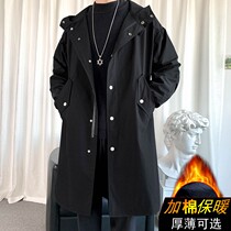 Hong Kong counter winter mens long loose tooling windbreaker casual Korean trend over the knee plus velvet Parker suit