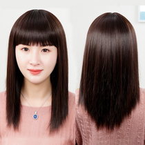 Wig female long hair natural full head qi bangs middle-aged mothers long straight hair full headgear chemotherapy bald wig set