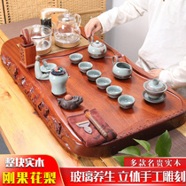 Rosewood whole solid wood log tea tray set One-piece automatic glass kettle tea table Household tea set
