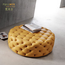 Nordic Genuine Leather Round Square for shoes Stool Designer Light Extravagant Sofa Living-room Bull Leather Tea Table