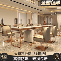 Barber shop marble mirror table single and double-sided hair mirror Hair salon special hair salon ironing and dyeing mirror table with socket