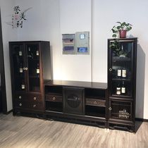 New Chinese black sandalwood pure solid wood dining side cabinet Wine cabinet Home restaurant glass locker Multi-function entrance cabinet combination