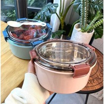 Korean style simple round lunch box office workers with rice soup bowl light stainless steel instant noodle bowl large capacity student dormitory