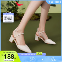 Red Dragonfly 2022 Summer New Pointed Baotou Sandal Sandals Woman Fairy Wind High Heel Shoes Rear Empty Sheepskin Coarse Heel Single Shoe Woman