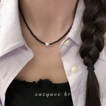 suzyacc kr brief pure silver loving black agate necklace woman 2023 new exploits light extravagant and small crowdlock bone chain