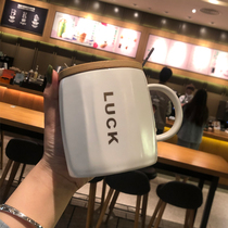 Mug Girl design sense cup Female summer ceramic couple niche drinking cup Coffee cup with lid spoon Office