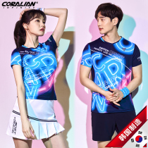 Colian Korean badminton suit womens suit mens short sleeve 2021 new couples uniform breathable quick-dry top