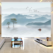 Chinese landscape painting roller curtain curtain office living room study shading decorative painting lifting non-perforated curtain