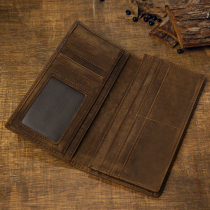 Handmade Genuine Leather Mens Wallet Ultra Slim Long Cash Cow Leather Multi-Position Leather Clip Leather Clip Two-Fold Mad Mappie Minimalist Retro Mens Bag