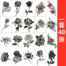 Waterproof tattoo stickers long-lasting female dark black department black rose flowers plain flowers Clavicle chest sexy scar cover small picture