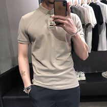 Hong Kong fashion brand summer POLO shirt mens short-sleeved personality lapel slim mens T-shirt top thin solid color mens clothing