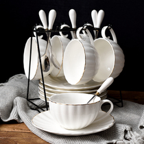 Bone China gold coffee cup and saucer set with spoon with shelf European style fashion coffee set Ceramic pumpkin coffee cup