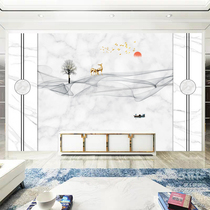 Custom TV background wall bamboo wood fiber integrated wallboard Nordic marble 3d living room modern minimalist decoration