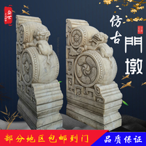  Stone carving door piers holding drum stones A pair of white marble stone drum doors as ornaments Door drums household antique stone lion town house