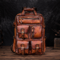 European and American retro backpack bag head layer cowhide men outdoor travel 15 6 inch computer bag large capacity leather backpack