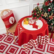 Nordic Christmas cotton tablecloth restaurant New Years Day atmosphere red dining room dustproof coffee table cloth round tablecloth