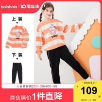 Balabala Childrens Girls Suite New Spring and Autumn Fashion New Girl Clothing Sports Women Great Child Loose Fashion