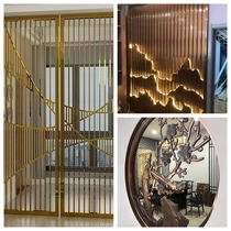 Yellow titanium stainless steel screen Metal decoration hollow partition entrance light luxury living room Rose gold hotel background wall