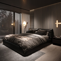 Italian leather bed light luxury Net red bed modern minimalist first layer cowhide master bedroom double bed atmospheric soft bag bed wedding bed