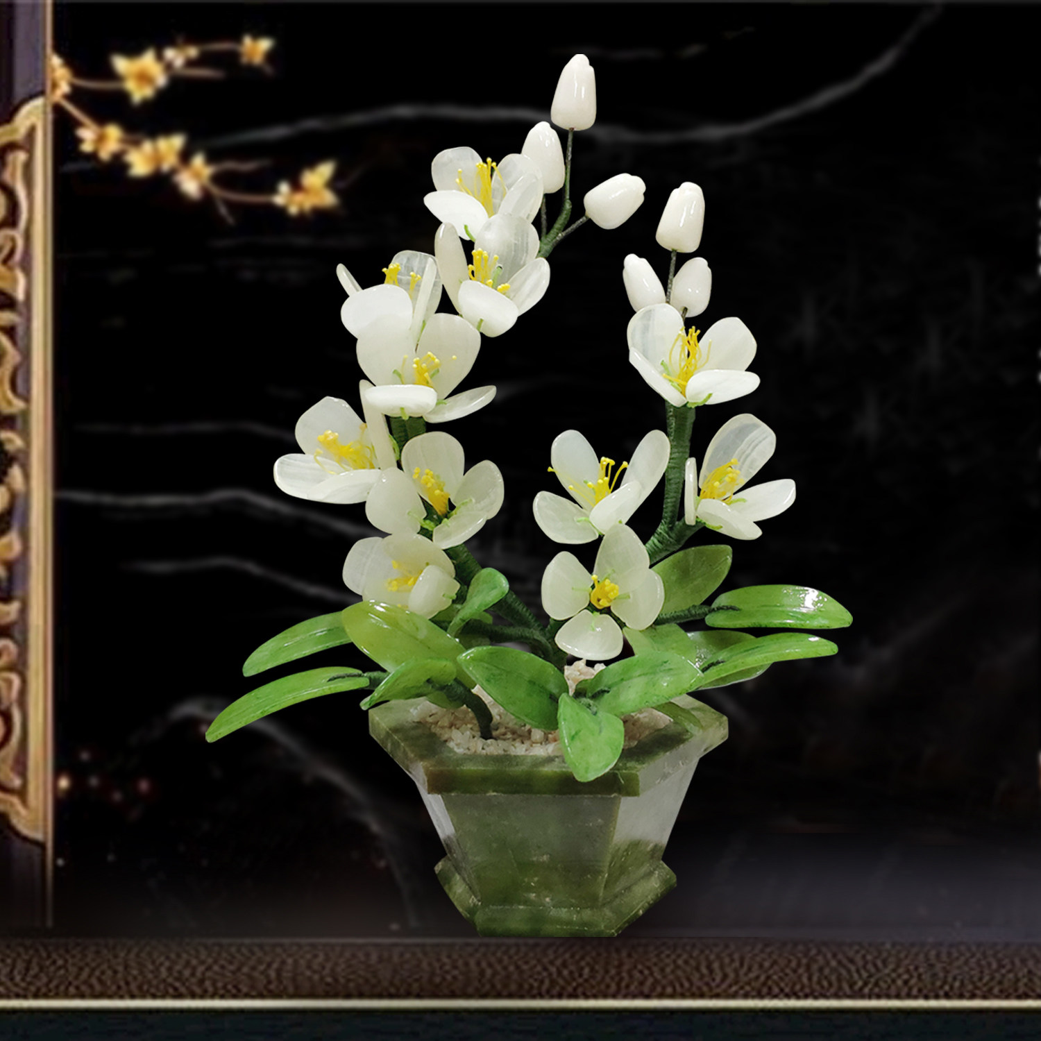 玉石花盆景 石細工 花盆栽 ガラスケース付き 硬石彫刻 天然石 玉石 フラワー O1CN012bSozz1G1tZqiEpew_!!