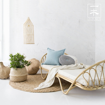Nordic ins Japanese rattan sofa bed natural real Vine childrens bed hotel single child bed rattan chair